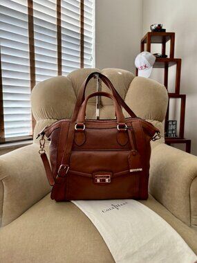 Auth COLE HAAN Iconic ZOE Genuine Leather Satchel Carry All Bag